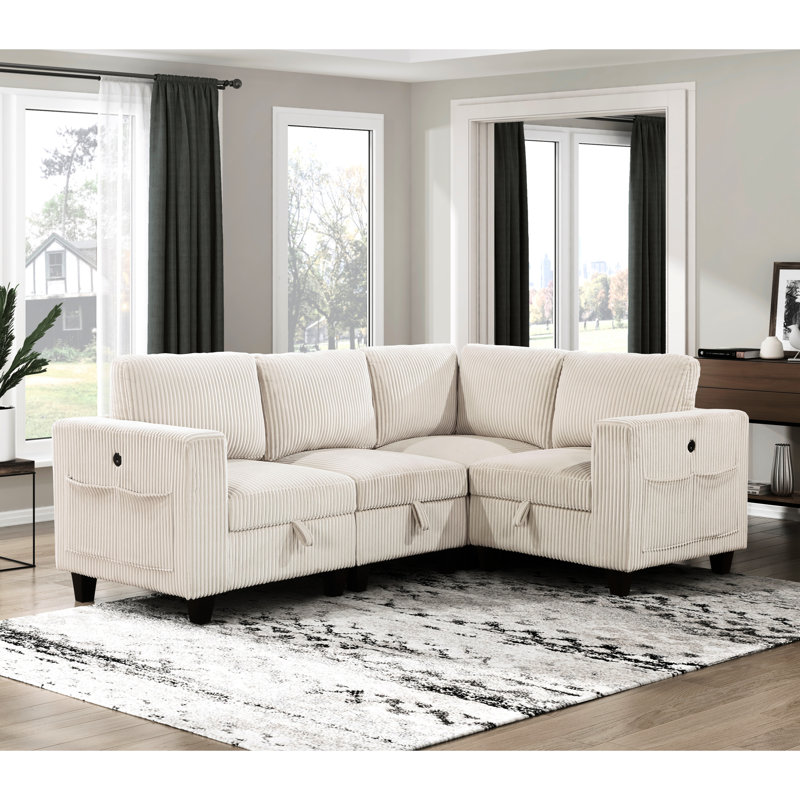 Canapé modulaire en velours côtelé beige