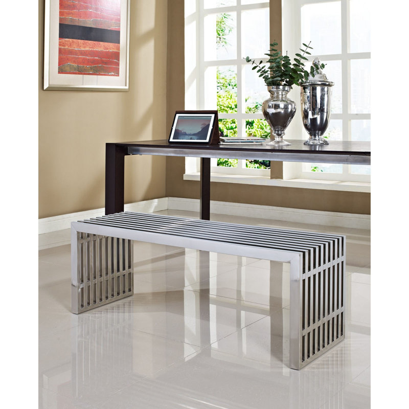 Banc en métal , H 17 po x l 60 po x P 15 po, Polished Sliver