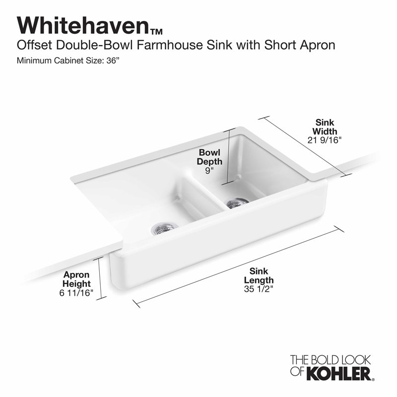 Whitehaven 36" L x 22" W Double Basin Farmhouse/Apron Kitchen Sink, Ember