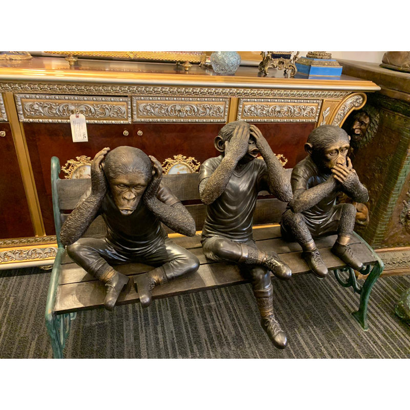 Three Wise Monkeys On Bench Large Bronze Statue Bronze - Size: 52" X 32" X 36"H