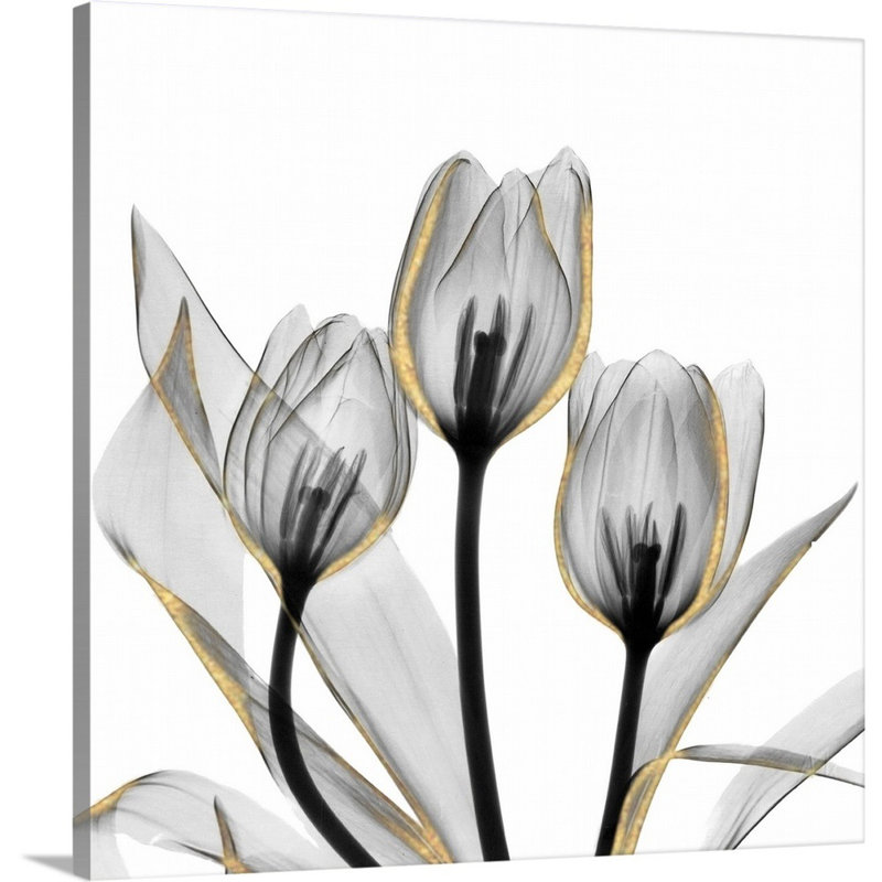 Reproduction d’art sur toile dorée ornée de tulipes 5 par Albert Koetsier, H 12 po x l 12 po x P 1,25 po, Toile tendue