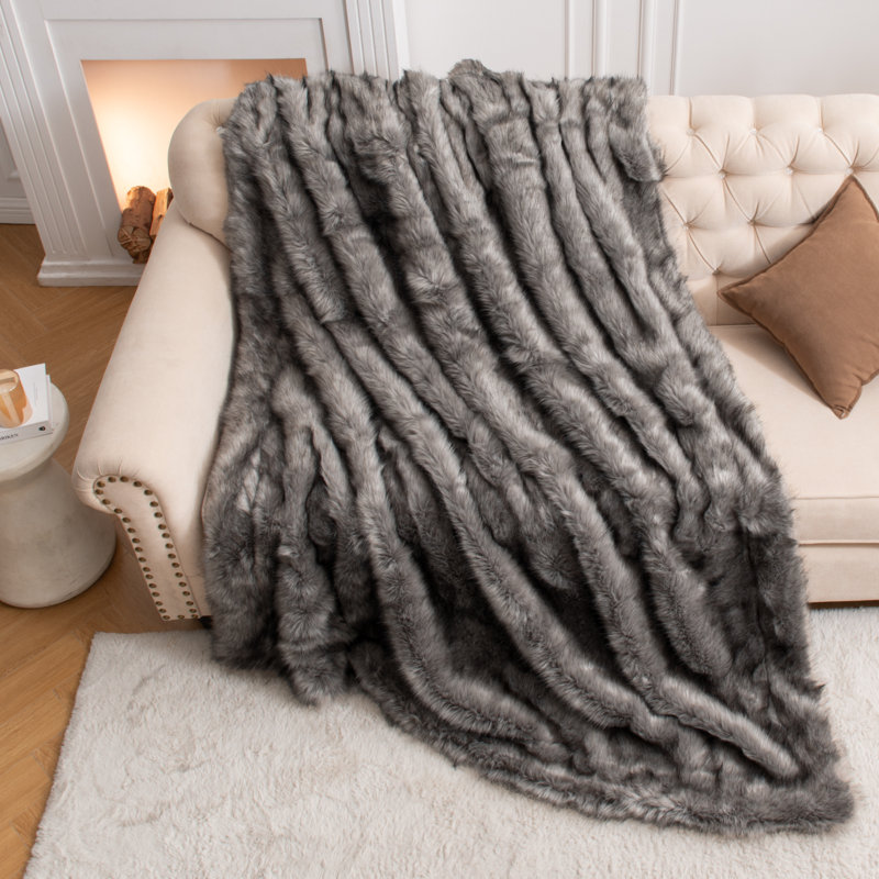 Couverture luxueuse en fausse fourrure, Brun, Grand lit