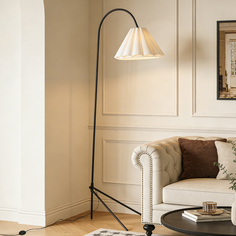 1-Light 71.1’’ Arched Fabric Black Floor Lamp with Foot Switch, Black