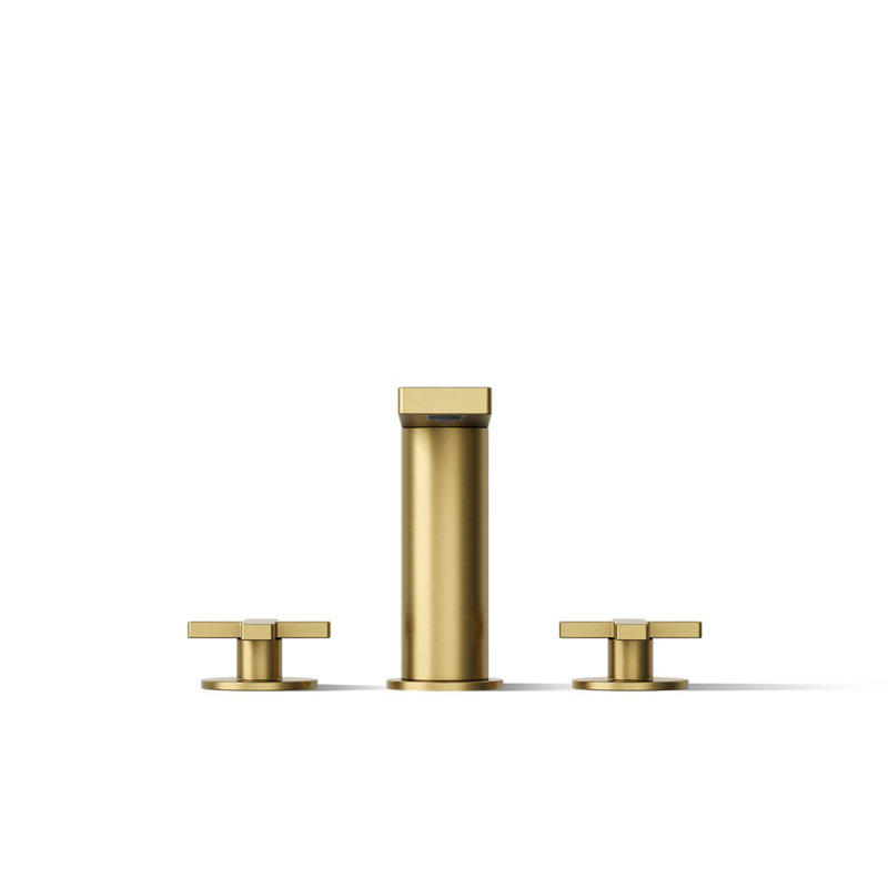 Composed Deck-Mount Bath Faucet With Cross Handles, Vibrant Brushed Moderne Brass