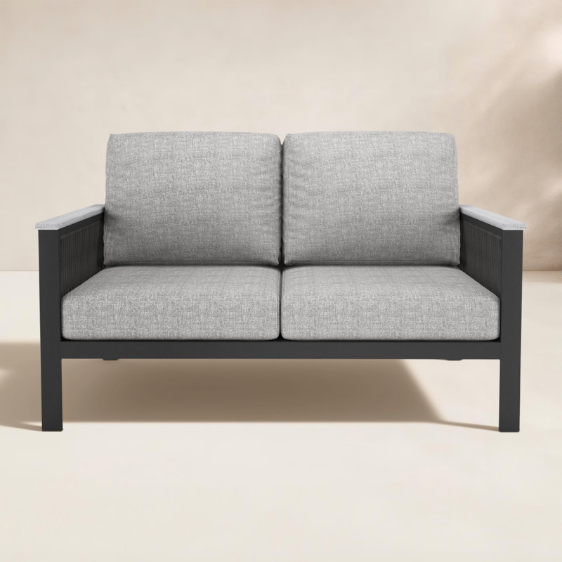 Townsend 55'' Wide Outdoor Loveseat with Sunbrella® Cushions, Cast Silver Sunbrella®, Gray/White