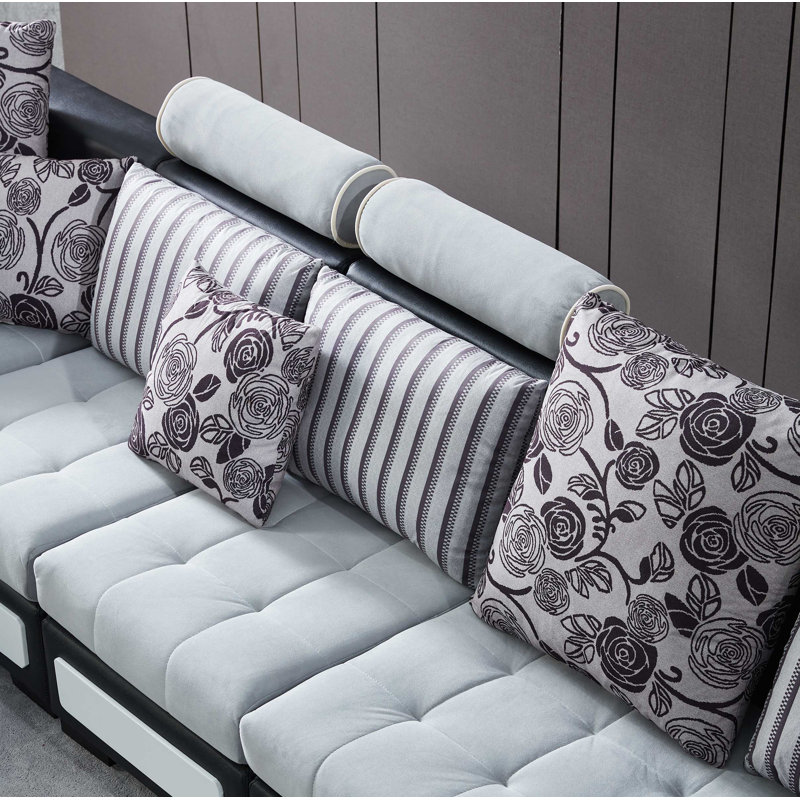Llesica Upholstered U-Shaped Sectional Reversible, Light Gray Microfiber/Microsuede