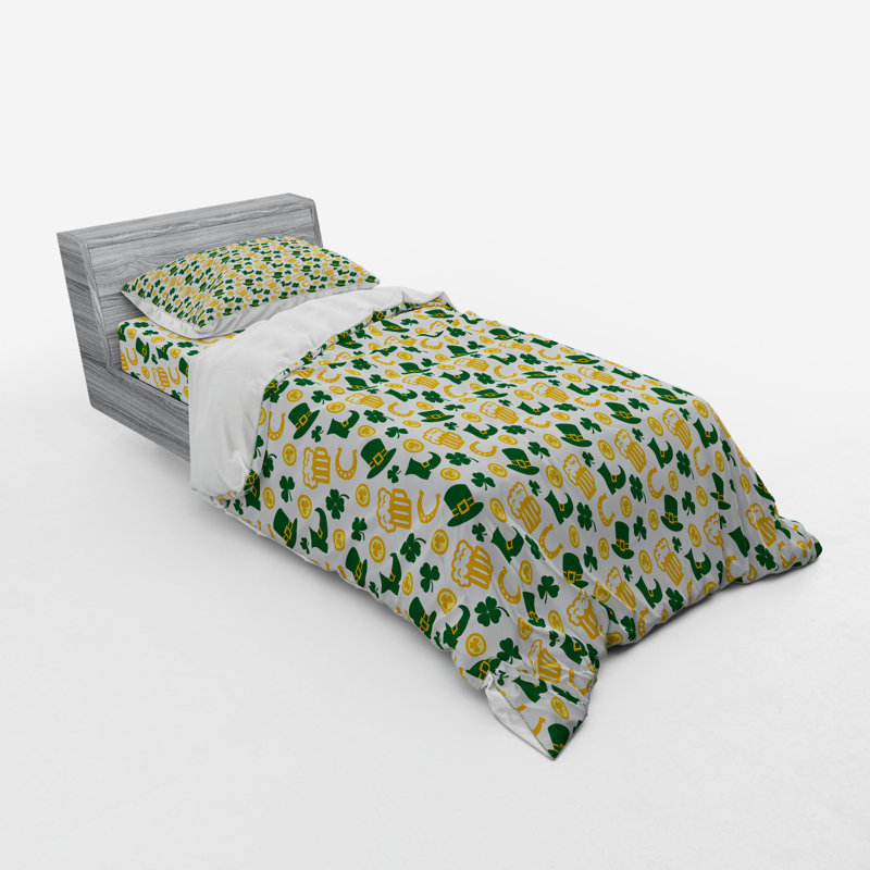 Ensemble de housse de couette en microfibre vert / jaune, Housse de couette simple TG + 2 articles suppléme