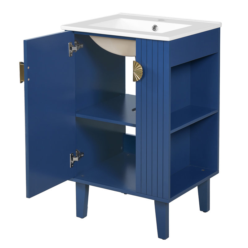 Meuble-lavabo de 20 po avec lavabo en céramique, Bleu