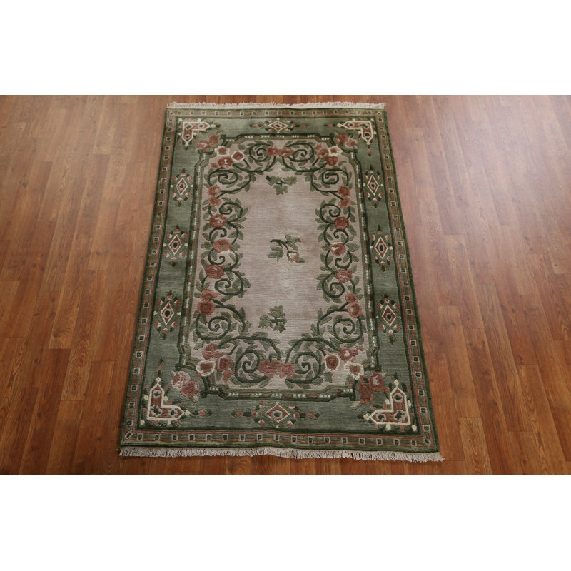 Tapis népalais oriental en laine à motif floral noué à la main de conception unique 3 pi 7 po x 5 pi 6 po