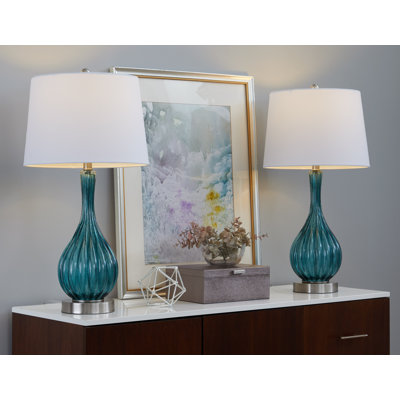 Rami 27" Crackle Glass Table Lamp Set
