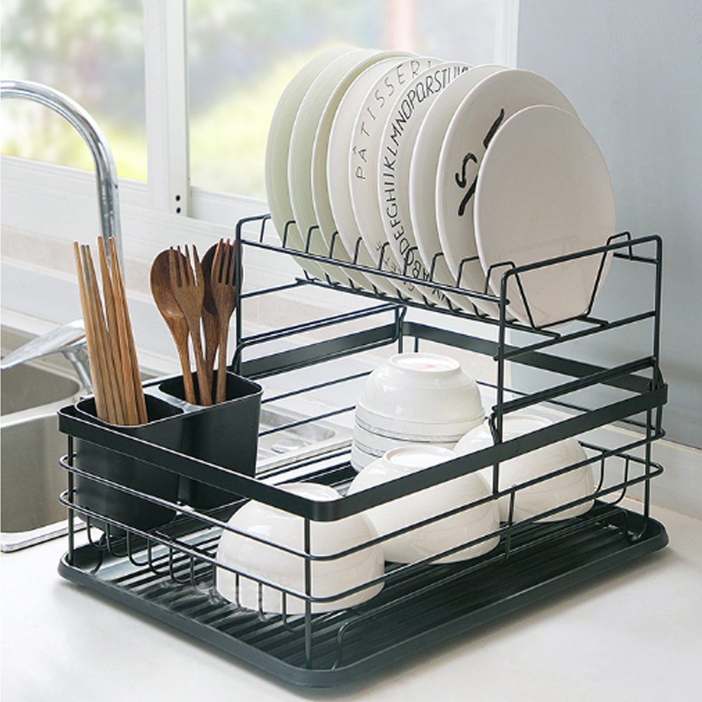 GGK Detachable 2 Tier Dish Drying Rack Large Capacity Dish Drainer