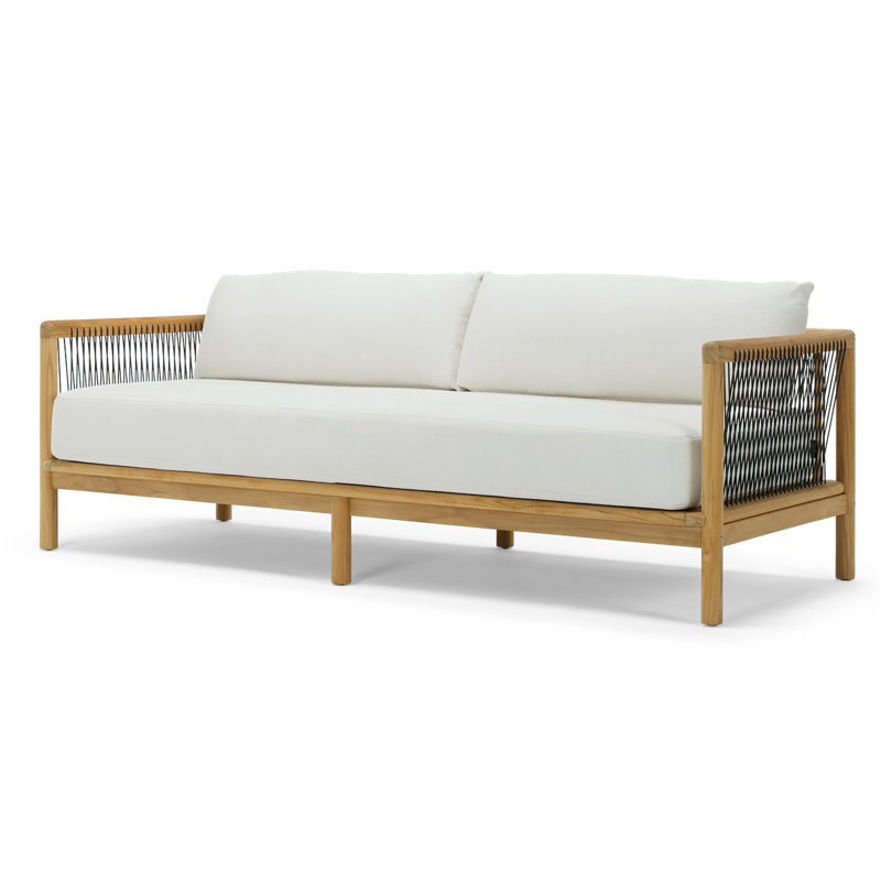 Reel Collection 82'' Wide Reversible Teak Patio Sofa with Sunbrella® Cushions, Sunbrella Nurture White