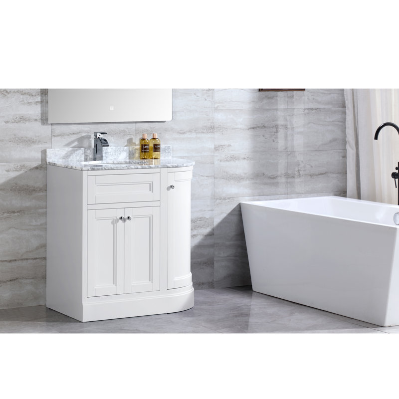Mirhan 36'' Single Bathroom Vanity with Marble Top, White