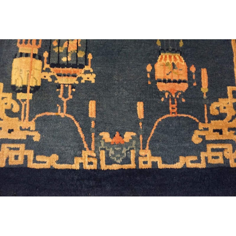 Small Antique Early 20th Century Blue Chinese Art Deco Carpet