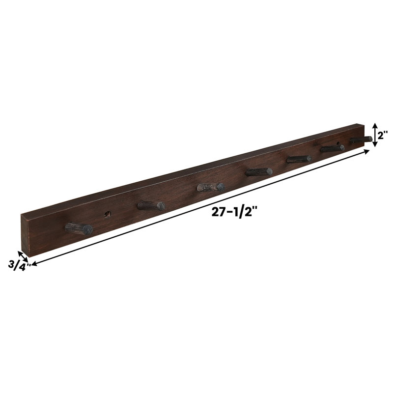 Wall Mounted Coat Rack, Dark Walnut, 2" H x 19.75" W x 0.75" D