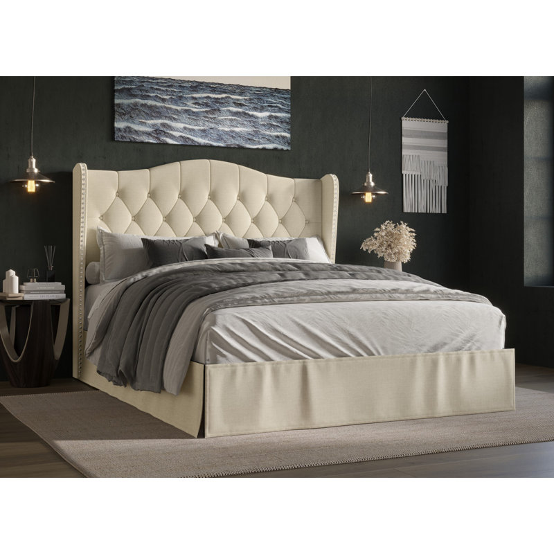 Lit plateforme tapissier Knott Riley, Simple, Beige