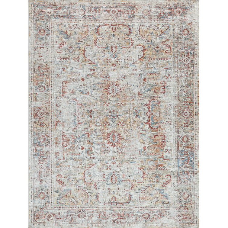 Antique Loom Cream/Rust Polyester powerloom Area Rug