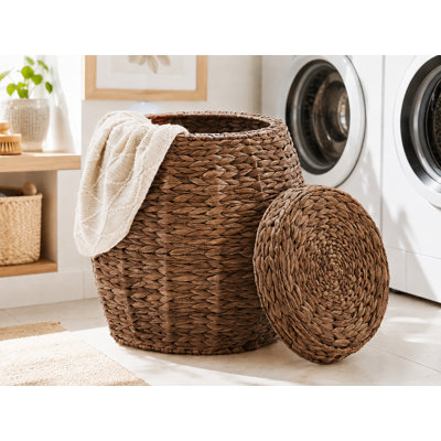 Panier à linge rond en osier avec couvercle, panier à linge tissé à la main