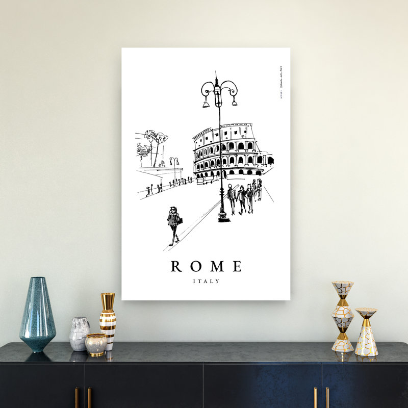Rome historique : dessin abstrait d'architecture contemporaine, affiche murale., H 36 po x l 24 po
