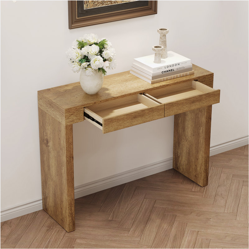 50" Console Table with 2 Drawer, Natural Wood