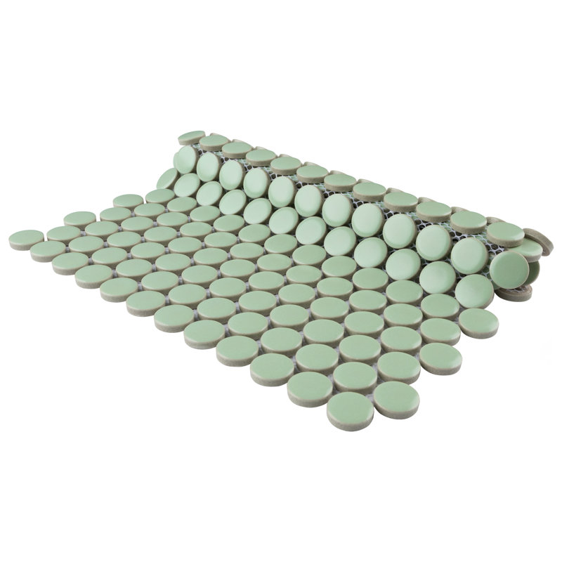 Metro Penny 9-3/4 in. x 11-1/2 in. Porcelain Mosaic Floor and Wall Tile, Light Green