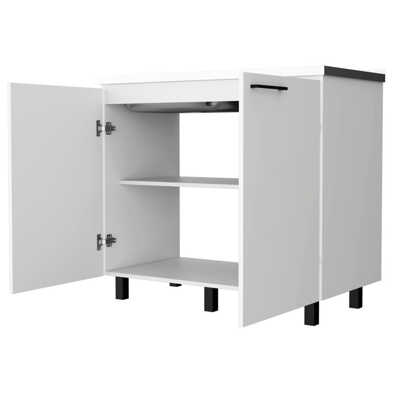 Évier utilitaire blanc 2 et armoire avec apparence de cuisine robuste et élégante, Argent argent