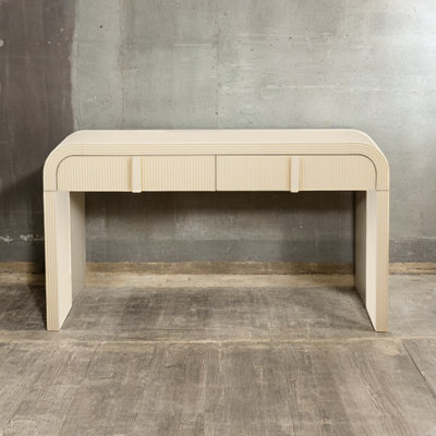 Modern Console Table With 2 Grooved Drawers, Soft Rounded Curves, Glossy Durable Surface, And Adjustable Foot Pads For Stability, Ideal For Living Room And Entryway