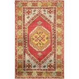 One-of-a-Kind Hand-Knotted 1960s 3'9" x 5'9" Wool Area Rug in Red/Yellow