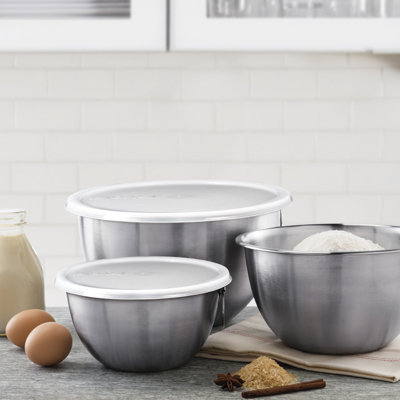 Tovolo Stainless Steel Mixing Bowls Set of 3 with BPA-Free Lids Nesting Kitchen Bowl Set