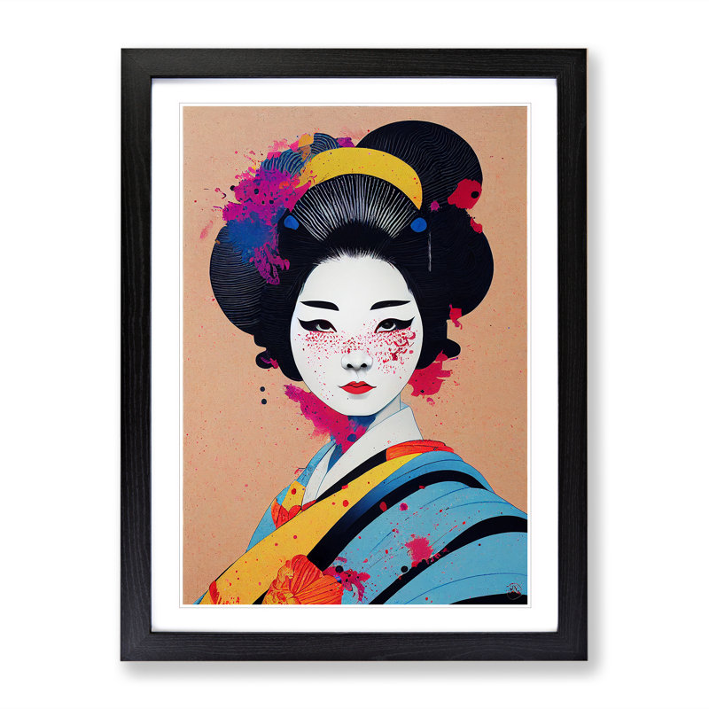 Geisha Splashed No.3 - Single Picture Frame Painting, Black, 64cm H x 46cm W x 2cm D