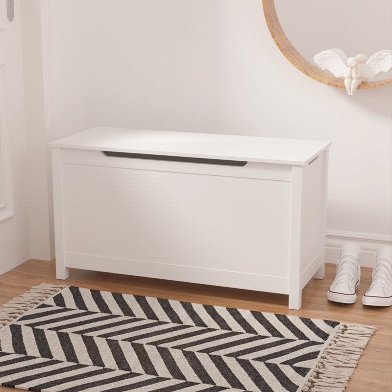 Coffre à jouets en bois avec couvercle à charnières, Blanc