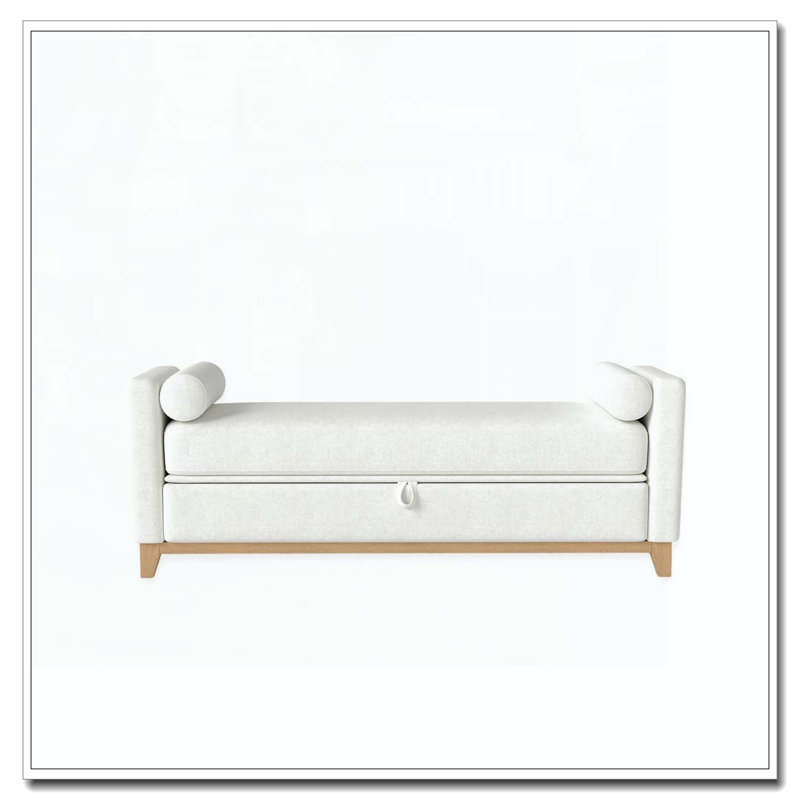 Banc rembourré en bois massif, Beige+Natural, 66 Inch+Storage