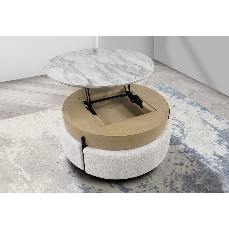 Table basse T42 avec 3 tabourets, Beige
