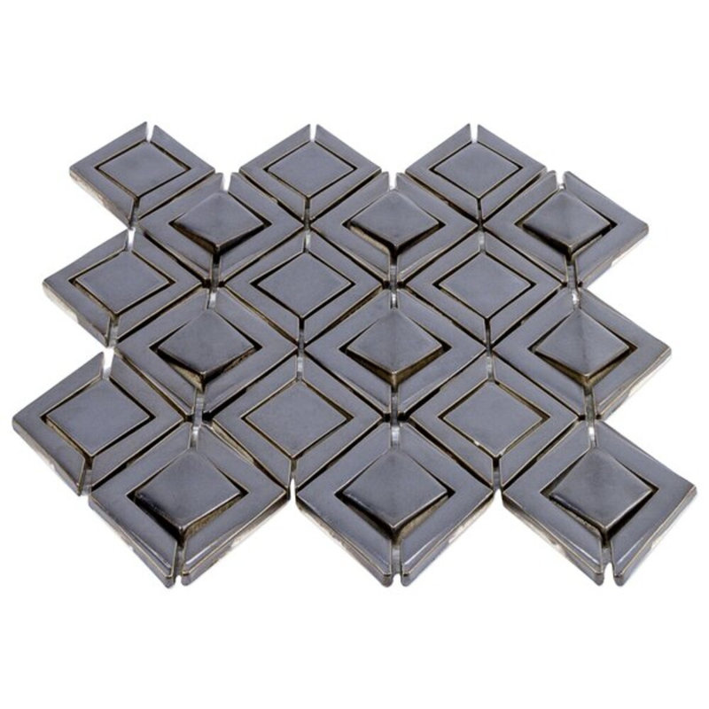 Nabi Jewel 3D Glossy Glass Mosaic Tile, Gunmetal Gray