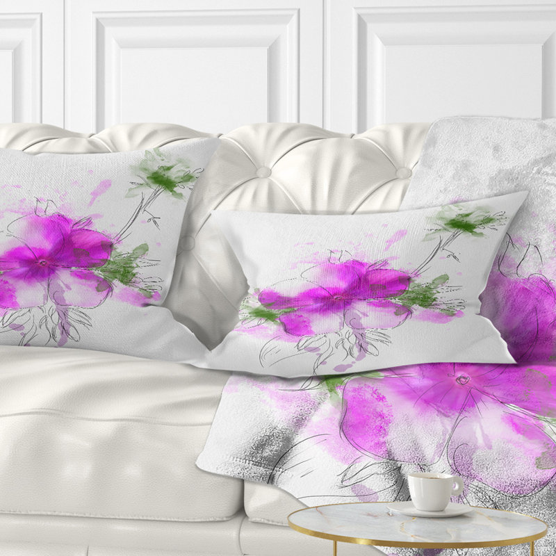 Croquis de fleur mauve avec tige - coussin décoratif imprimé floral