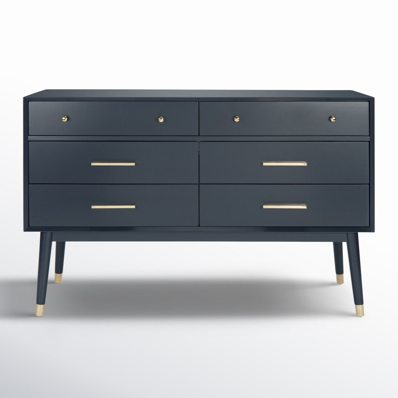 Commode double 6 tiroirs Samuel, Marine / laiton