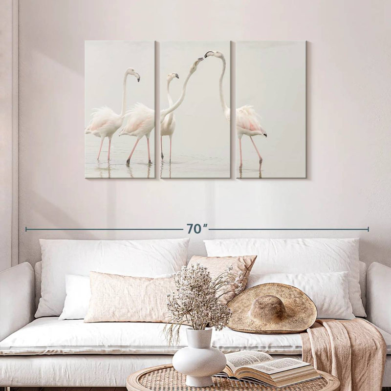 Pristine White Flamingos, 28" H x 45" W