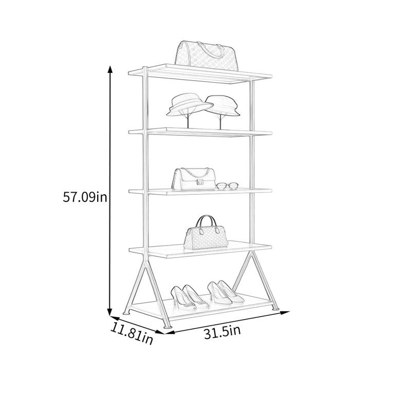 Gold Metal Luxury Display Shelf, (5 Shelves) 57.09"H x 31.5"W x 11.81"D