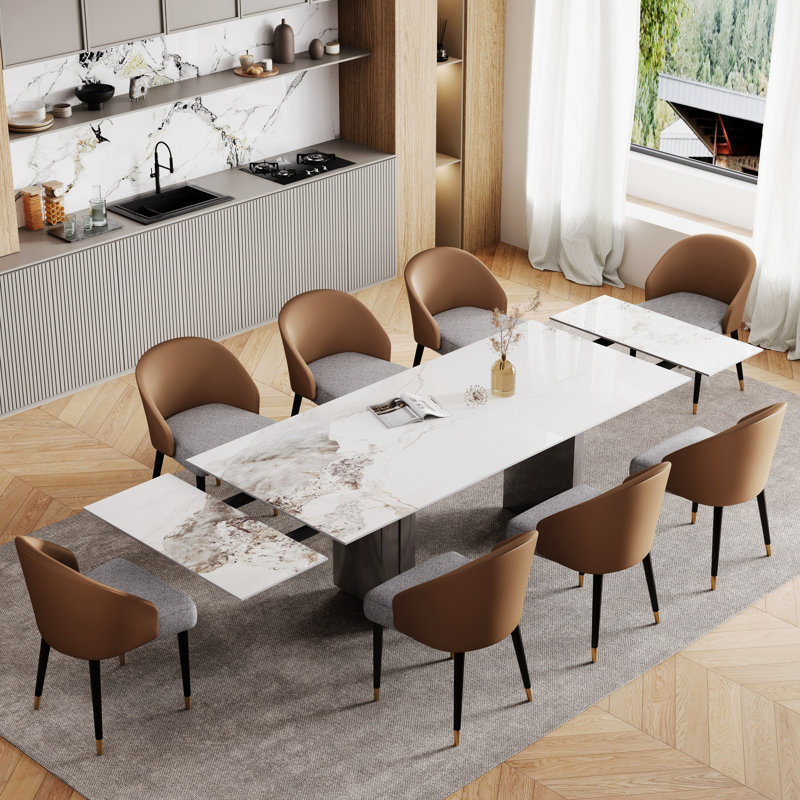 Andrik 9 - Piece Dining Set with 94.5'' Extendable Sintered Stone Table and 8 Dining Chairs for 8-10