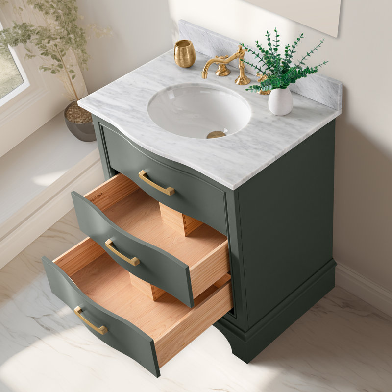 Goleta 30'' Single Bathroom Vanity with Marble Top, Vintage Green/Brushed Gold
