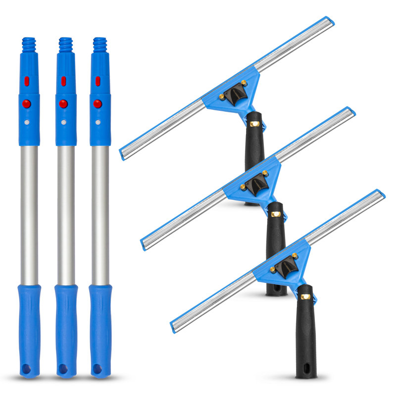 Window Washing Kit with Swivel Window Squeegee and Pole, 3 Pack, 20" L x 14" W x 1" D