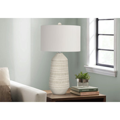 Lighting, H 33 po, lampe de table, abat-jour ivoire / crème, céramique crème, contemporain