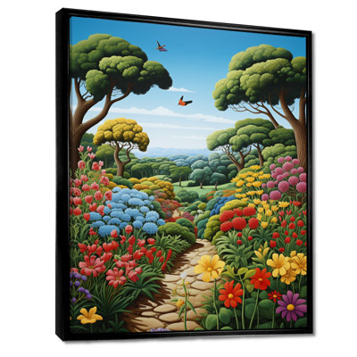 Country Road Through Blossoming Flower Field - Countryside Wall Art Living Room