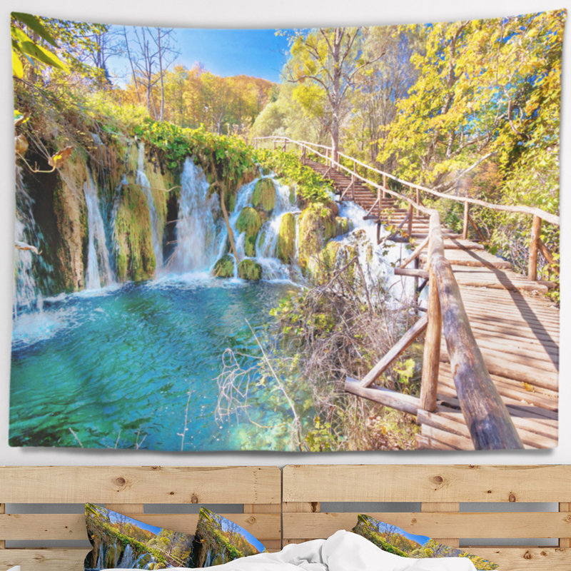 Polyester plitvice lacs tapisserie avec accessoires suspendus inclus, H 32 po x l 39 po
