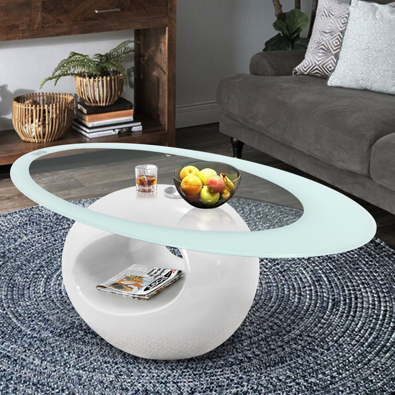 Mosheim Single Coffee Table, Clear/White, 15.75"H x 41.3"L x 21.6"W