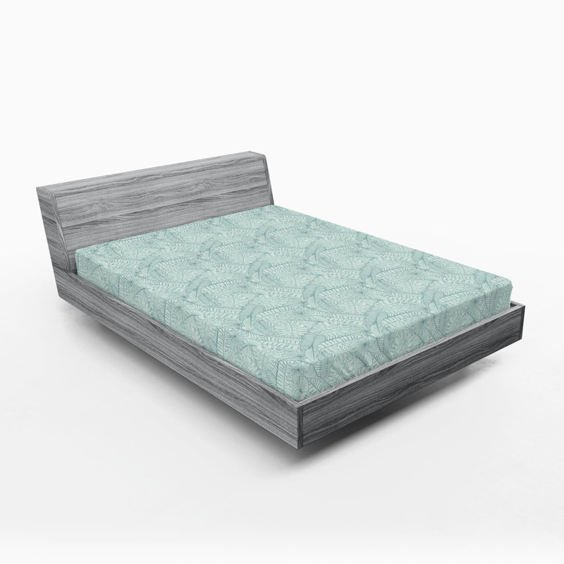 Ambesonne Exotic Fitted Sheet Wild Nature Leafy Jungle Art Calking Size Pale Mint Green, California King Fitted Sheet