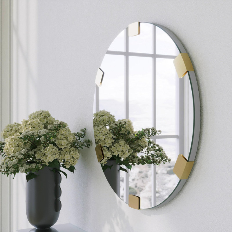 Modern Gold Wall Mirror, 23.6 Inches Diameter | 100% Metal Frame, Easy Wall Mount Design | Stylish Home Decor for Living Room, Bathroom & Entryway | Elegant Novelty Accent Piece for Contemporary Spaces