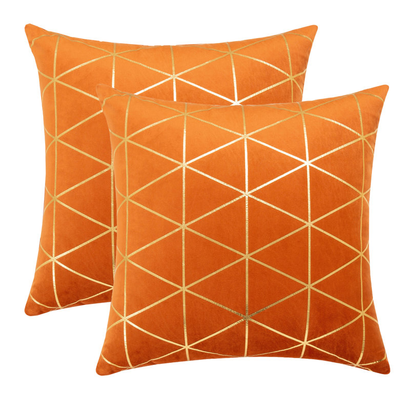Housse de coussin Bryun, 18 po x 18 po, Orange géométrique