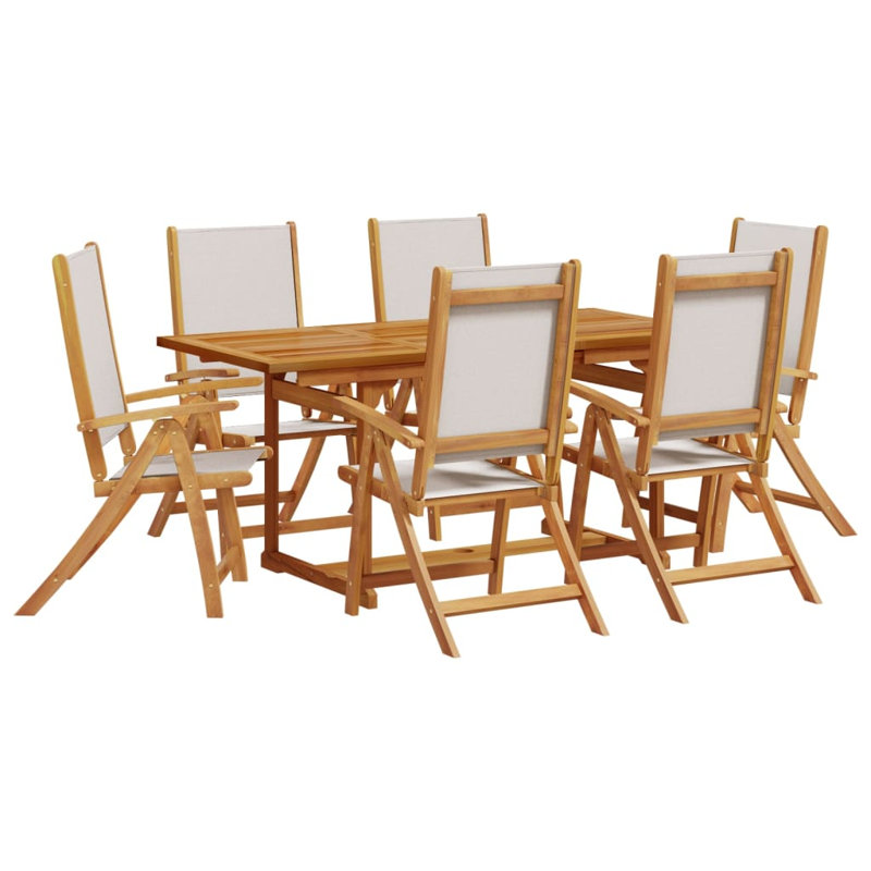 Outdoor Table Set, Light Grey, 7 Pieces: Table, 6 Chairs, Rectangle: 75cm H x 170cm W x 80cm D