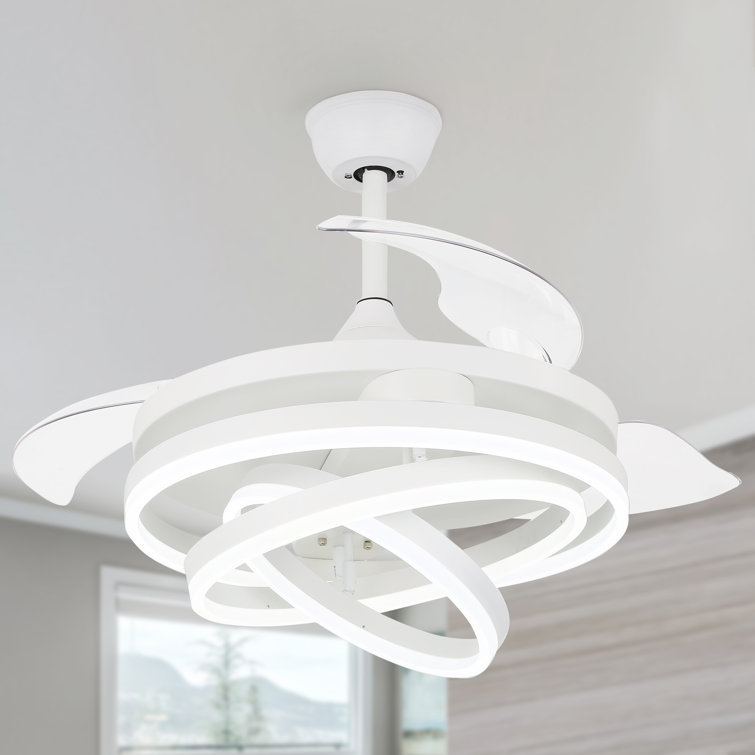 Brynnly 42" Retractable DC Motor Ceiling Fan with LED Lights, Remote 3-Color 6-Speed